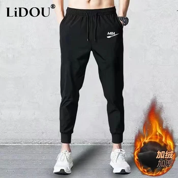남성용 벨벳 두껍고 따뜻한 긴 바지, 루즈 캐주얼 스포츠 바지, 올 매치 남성 바지, 하의, 단색, 가을, 겨울 패션