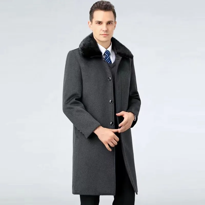 Winter men's over-the-knee cashmere long coat Men's business casual plus cashmere coat warm and thick