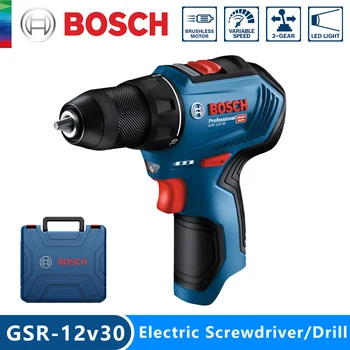 Bosch GSR 충전식 무선 드릴 스크루 드라이버, 다기능 가정용 브러시리스 드릴 스크루 드라이버 전동 공구, 12V-30