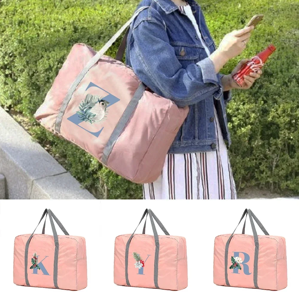 Travel Bags Luggage Weekend Overnight Bag Large Capacity Bags Blue Letter Pattern Series Duffle Storage Bag Closet Organizer