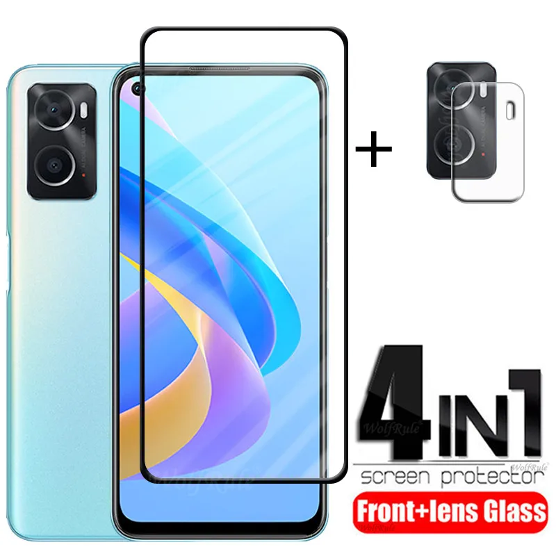 4-in-1 For OPPO A76 Glass For OPPO A76 Tempered Glass 9H Full Glue Cover Screen Protector For OPPO A36 A96 A 76 A76 Lens Glass цена и фото