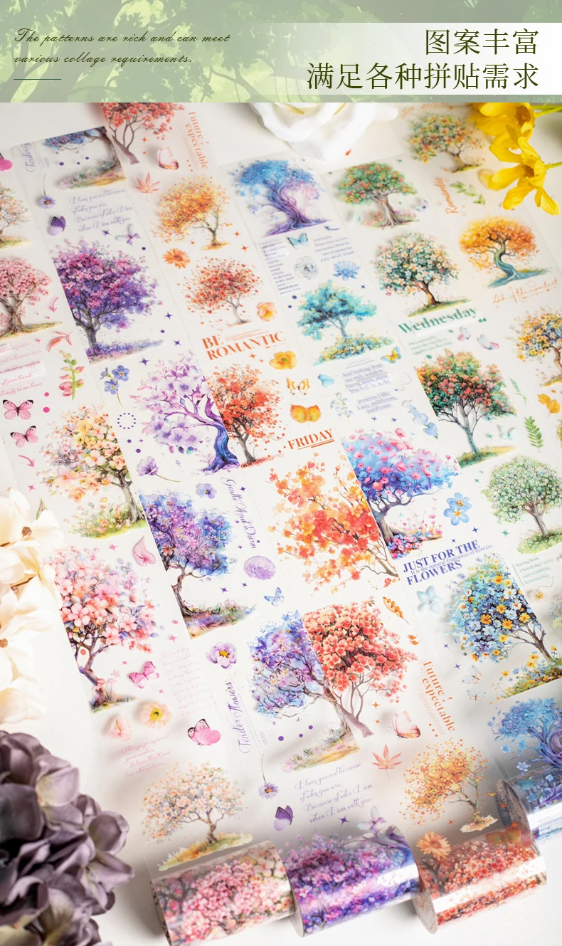 Journal GO 6 x 200 cm Wald der Blüten, Klebeband-Aufkleber für Geschenkkarte, Telefon, Laptop, Collage, Junk-Journal, Scrapbooking, Dekor-Aufkleber – Detail 4