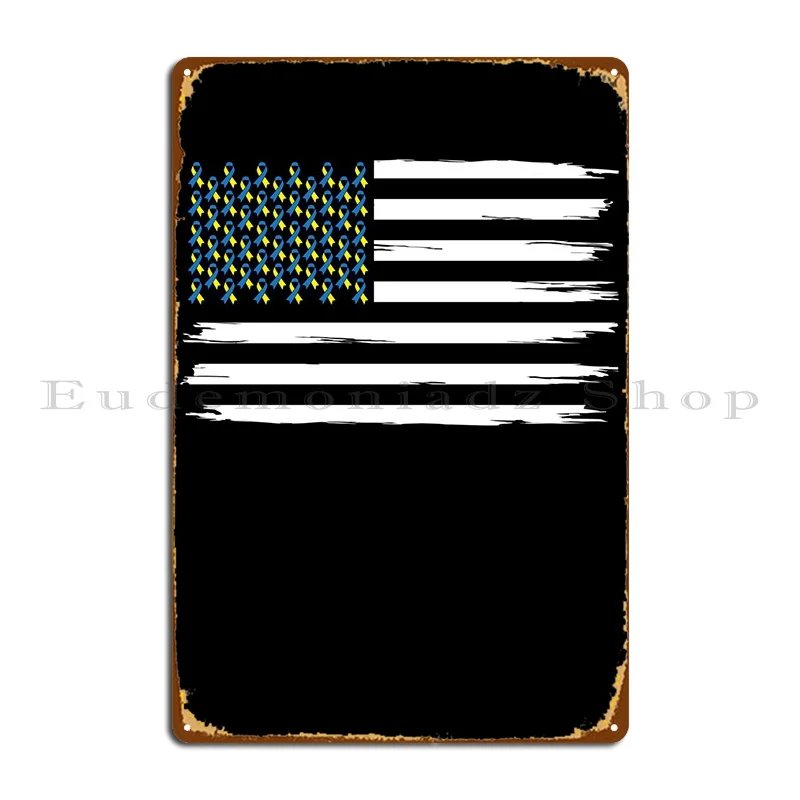 

USA Flag Down Syndrome Metal Plaque Mural Customize Living Room Personalized Retro Tin Sign Poster