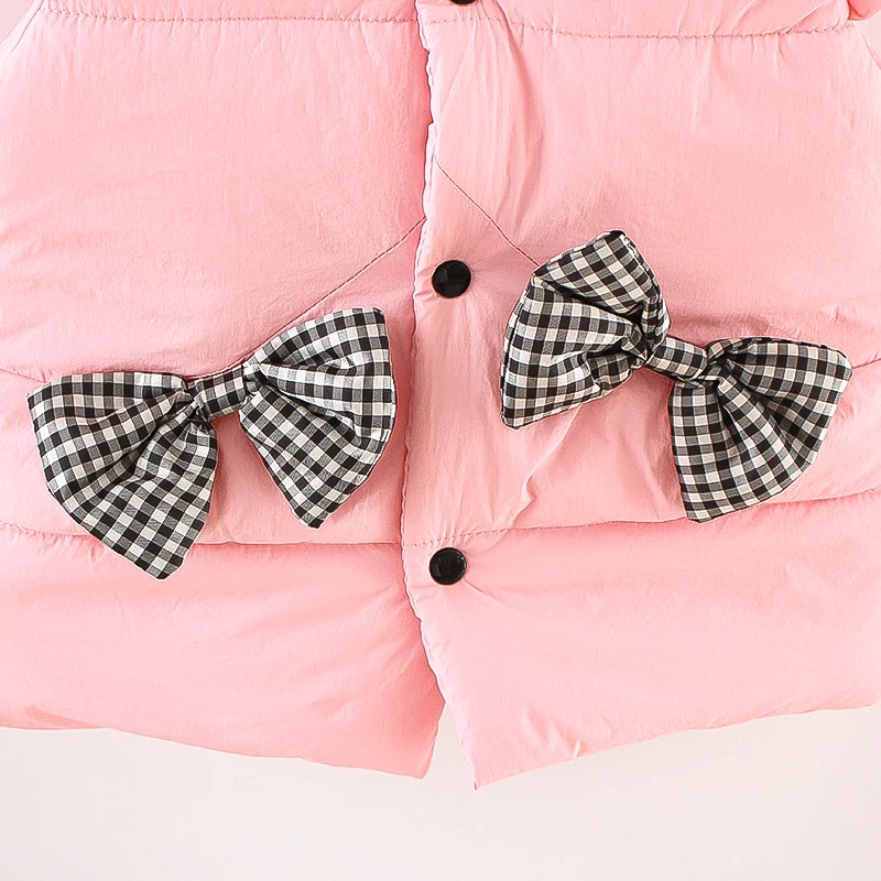 Baby Girl's Thick Vest Winter Girl's Bow Solid Color and Velvet Vest Cute Coat Top