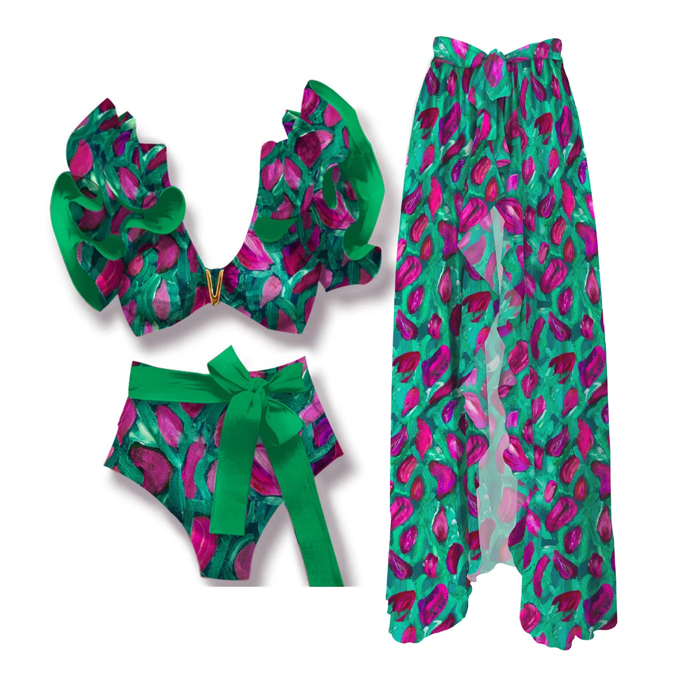 2025 High Quality Sexy Bikini Set Floral Brazilian Biquini Shoulder Ruffle Bikini Swimwear Women Swimsuit Solid Monokini Beach 3