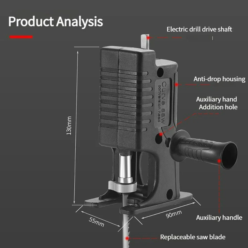 Portable Reciprocating Saw Adapter Electric Drill Modified Electric JigSaw Curve Saw Power Tool for Wood PVC Steel Pipe Cutting 3