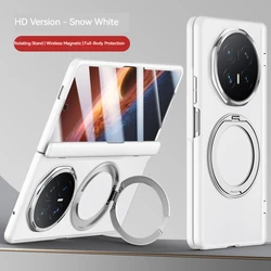 Frosted Transparent Magnetic Phone Case with Metal Rotating Bracket and Tempered Glass Protection for Honor Magic V6 (HD White)