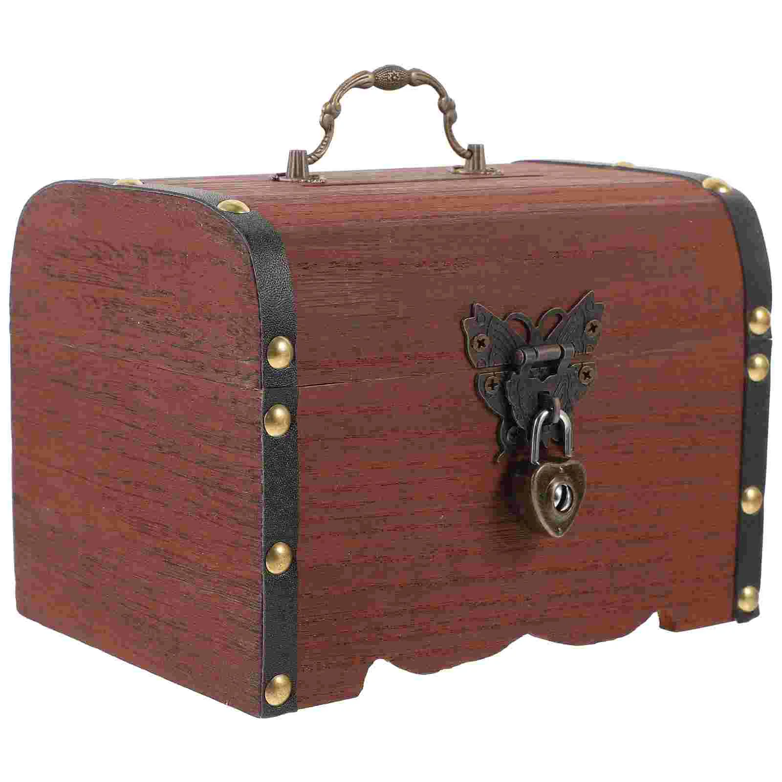 Retro Love Lock Money Bank Vintage Wooden Treasure Chest Kids Safe Jewelry Storage Size Heart Lock Piggy Bank Gifts 6