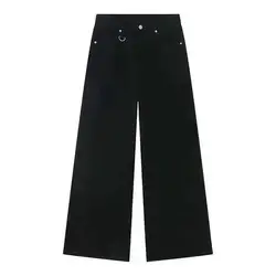 IEFB Summer Men's Casual Wide-Leg Denim Pants - Old Blue Washed Straight-Fit Trousers 2024 Fashion - Asian Size M (Black)