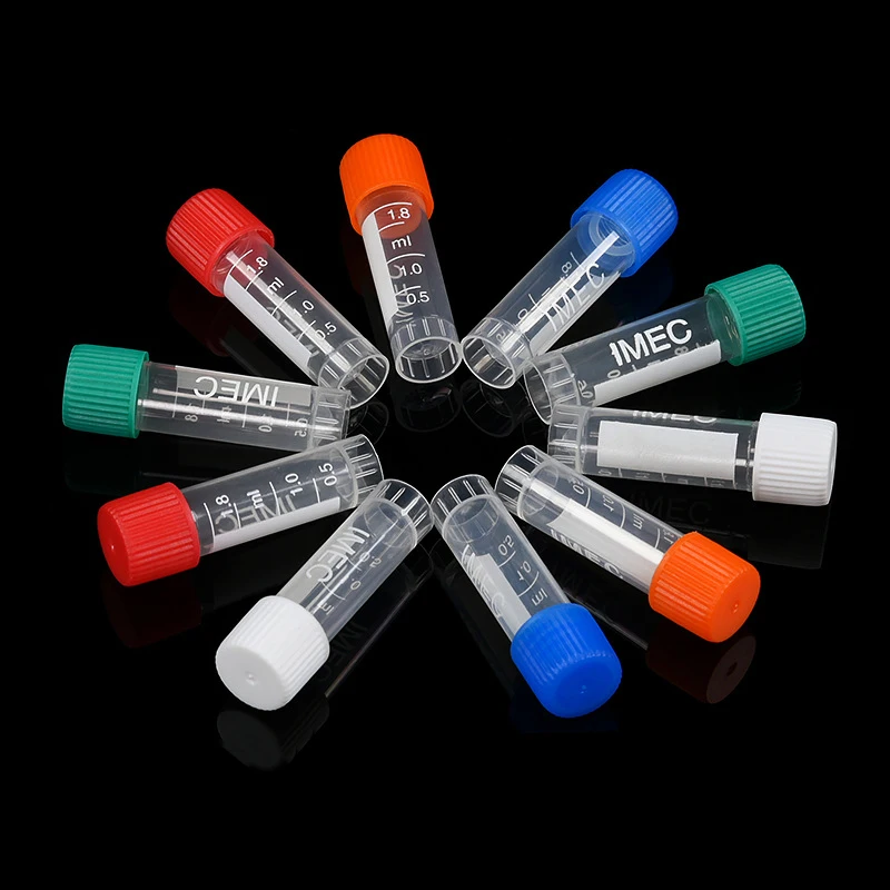 100pcs 1.8ml Laboratory CryoTube Cryopreservation Freezing Tubes Centrifuge Tube For Lab Analysis With Colorful Screw Cap centrifuge tube