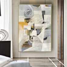 

Handmade Large Long Abstract Vertical Oil Painting White Gray Modern Wall Decor Art Pictures Geometric Canvas Art Wall Painting