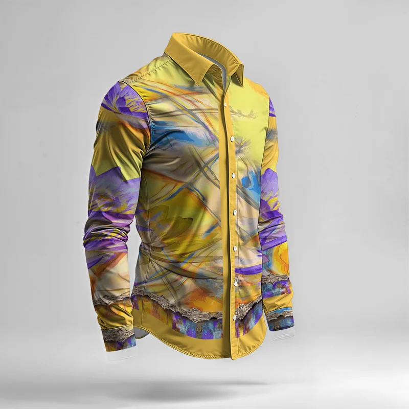 2025 Spring Summer Men Shirt Set Brand Print Fashion Printing Two Piece Set Mens Light Luxury Lightweight Party Long Sleeves_voghion.com