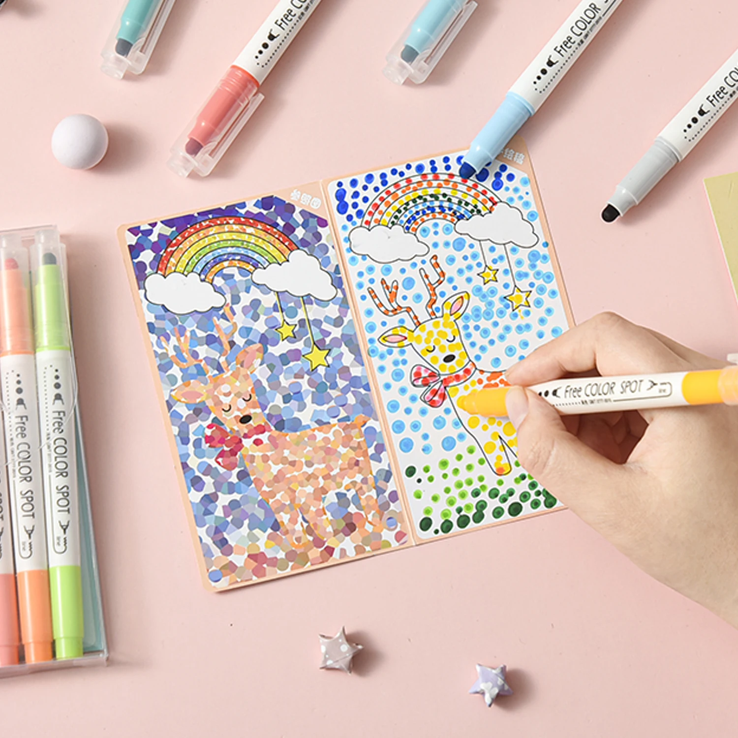 Highlighter Marker Creative Dot Marker Highlighters Novelty Colored Dotted Art Markers Dual-Tip Journaling Drawing Highlighters 6 12 24 Colors