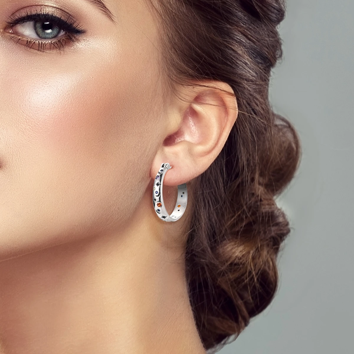 Original 925 Sterling Silver Hoop Earrings Brilliant Starry Sky Earrings For Women Fine Engagement Wedding Birthday Jewelry Gift Image 5