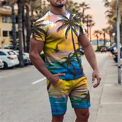 New Hawaii Men T-shirt Sets Coconut Tree 3D Print Tracksuit T Shirts Shorts 2 Pieces Streetwear Kids Oversized Suits Sportswear