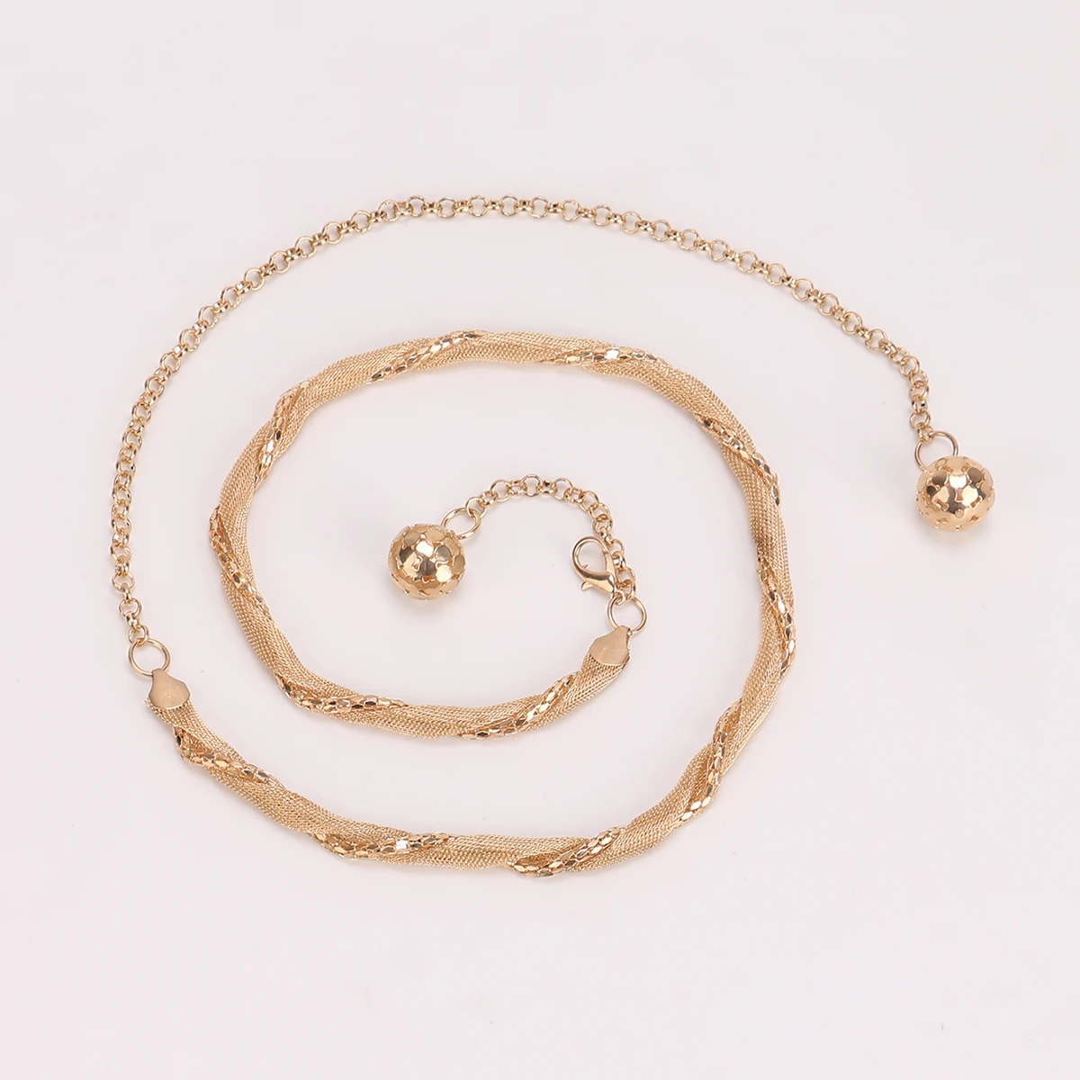 Network Woven Metal Rope Gold Chain Belts For Women Fashion Ball String Ending Thin Ladies's Waistband Decorate on Dress Shirt