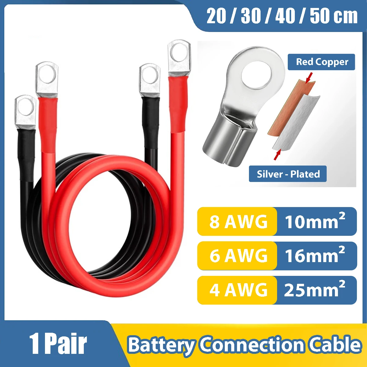 Soft Battery Connection Cable 8/6/4/2/0AWG Stranded Copper Wire 10/16 ...