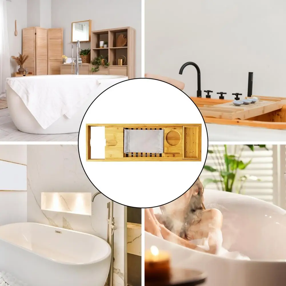 Elegant Bathroom Storage Rack Luxurious Bamboo Bath Tray with Wine Glass Holder Adjustable Shelf Book Stand for Ultimate