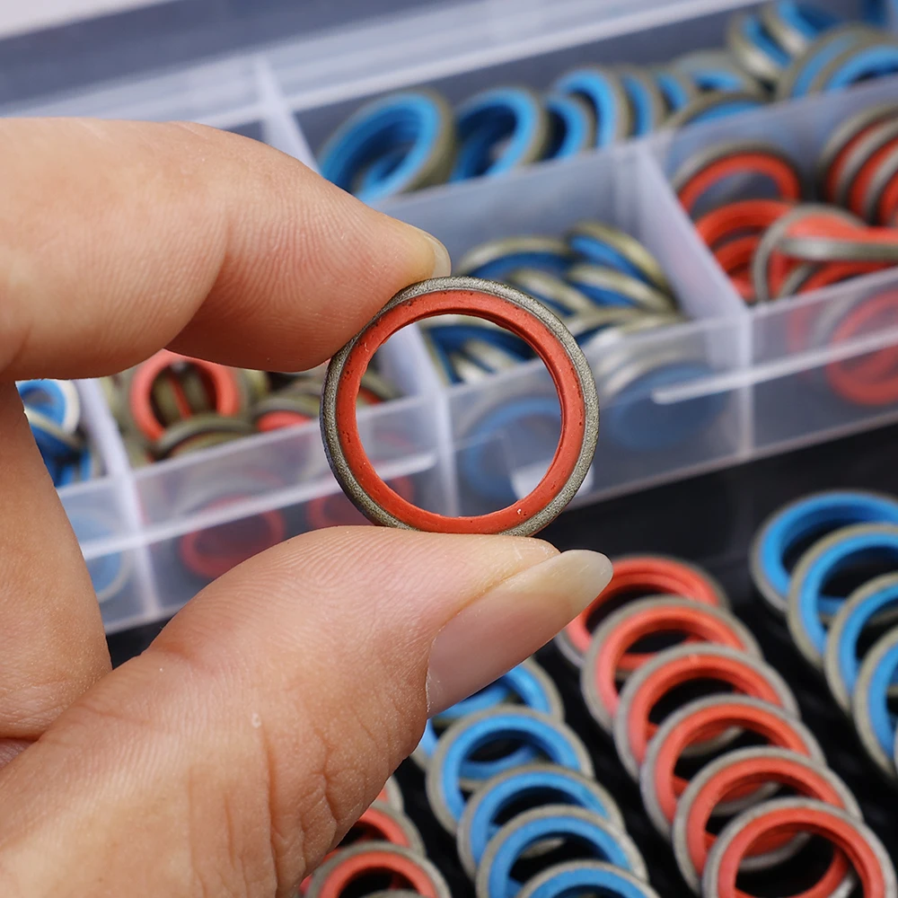 100pcs Car Engine Oil Pan Oil Drain Washer Kit Universal Rubber Metal Seal O-Ring M6-16 Bonded Washer Cars Drain Plug Gasket
