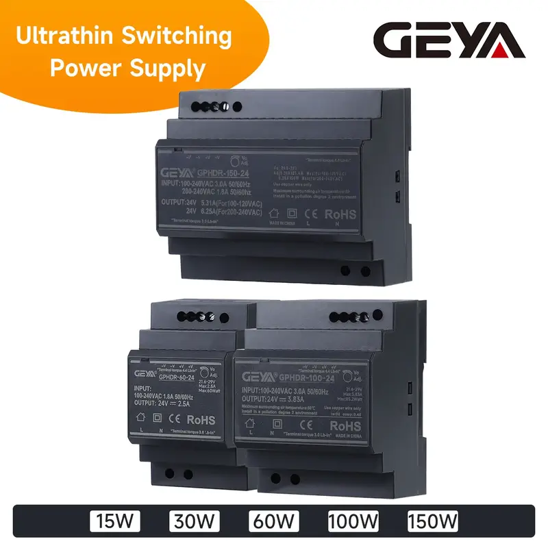 GEYA HDR DIN Rail Switching Power Supply | 15W/30W/60W/100W/150W Multi-Power | Wide Voltage Input | 5V-24V Output - Image 3