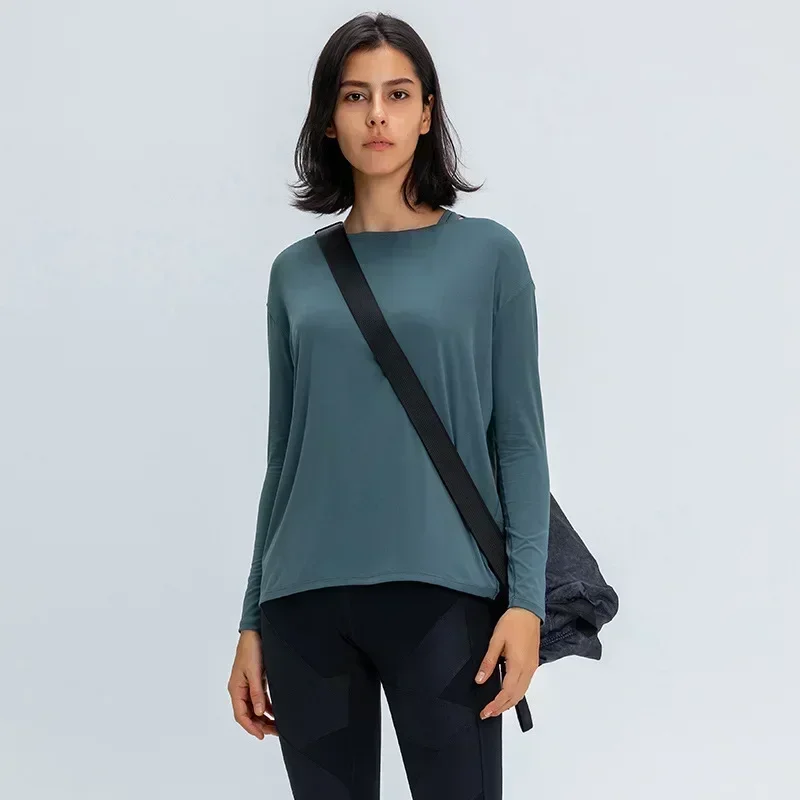Lemon Women Long Sleeved Loose Breathable T Shirt Sports Flowing Tee Moisture Wicking Athletic Shirts Hem T Shirt Tunic Top