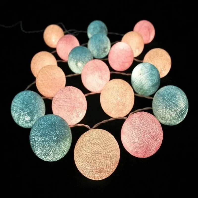 20pcs Sweet Pastel Cotton Ball With Led Battery Operated String Lights Wedding Party Home Room Decoration 2023 new led solar lights outdoors garden lwan waterproof courtyard stair fence balcony exterior wall farm decoration hifi lamps