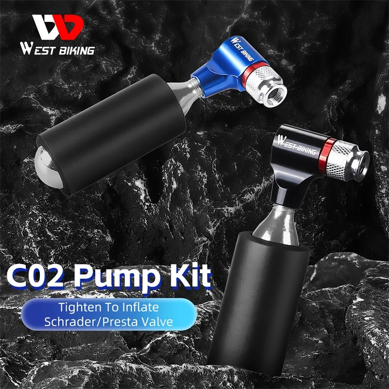 WESTBIKING Mini CO2 Bike Pump Portable Aluminum Alloy Bicycle Pump Kit With Gas Cartridge Ultralight MTB