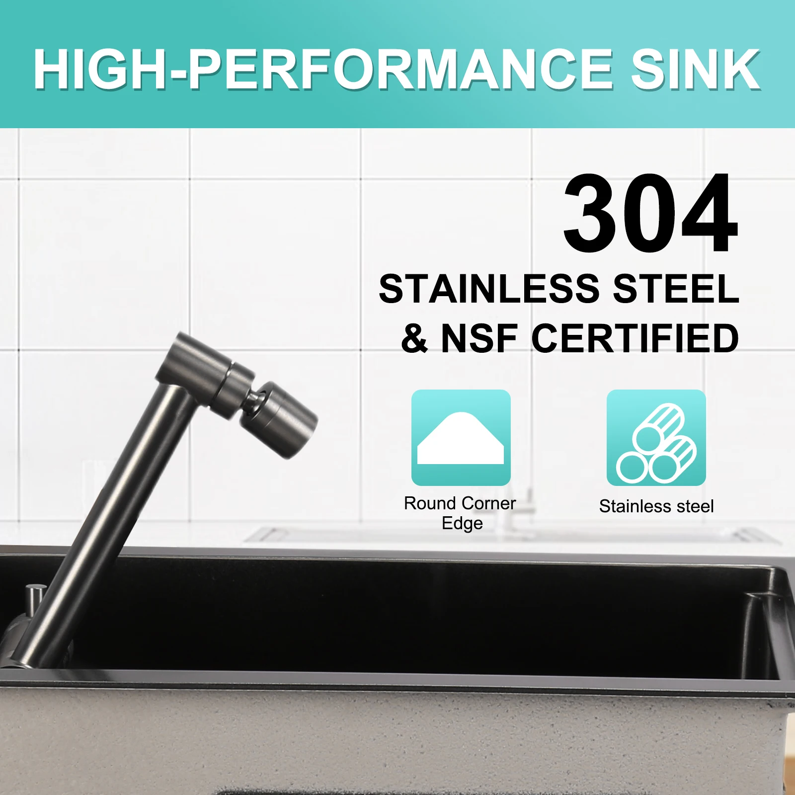16.9 X 9.8 X 8.7 Inch Single Bowl Kitchen Sink with Foldable Faucet Stainless Steel Kitchen Sink for RV