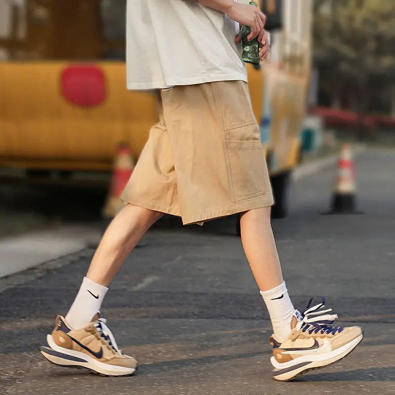 2023 Summer New Fashion Loose Casual Men's Clothing All-match Solid Color Breathable Drawstring Style Trend Straight Shorts