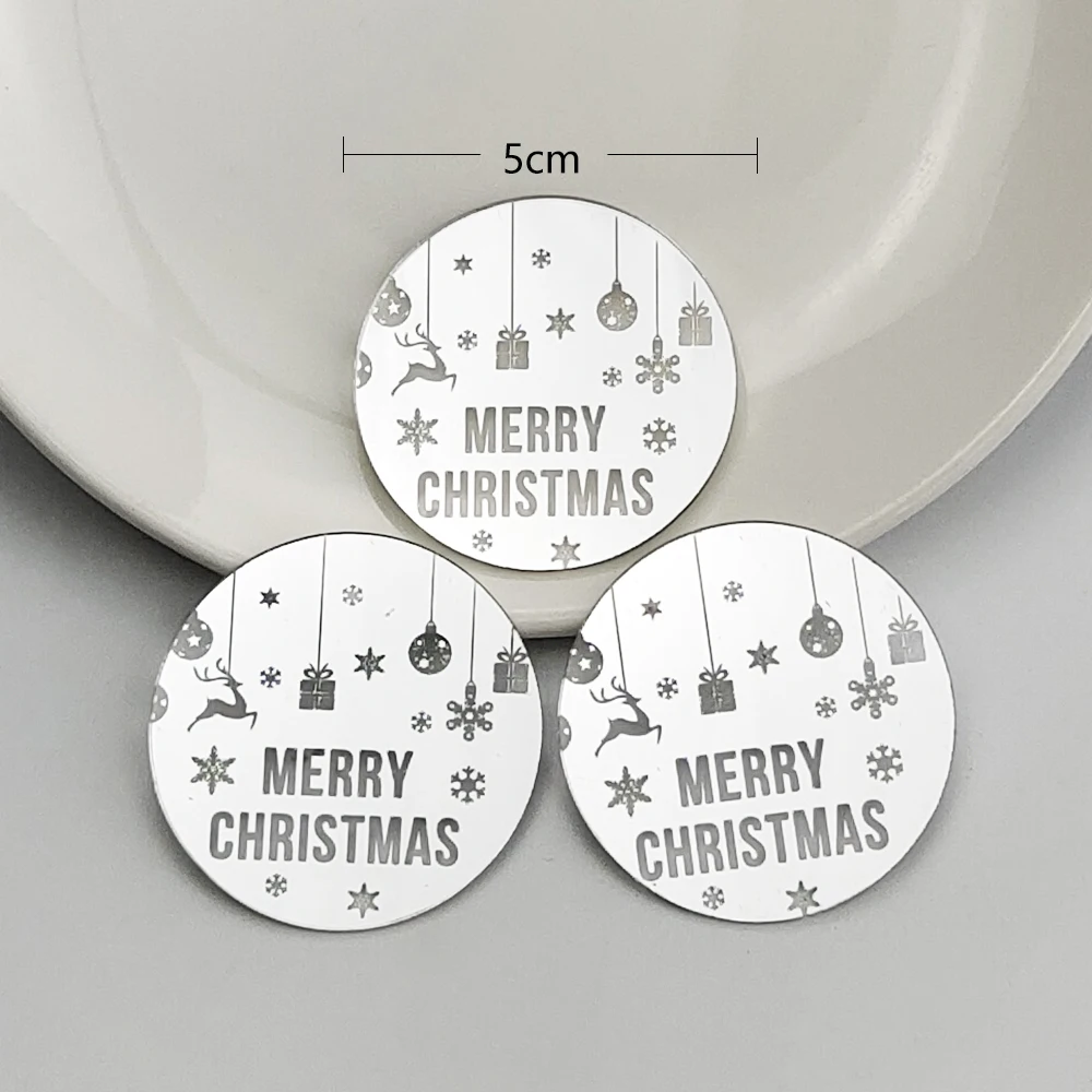 5pcs Merry Christmas Cake Topper Gold Silver Cake Decor Tools Snowflake Round Christmas Cake Decorations Xmas Party Supplies