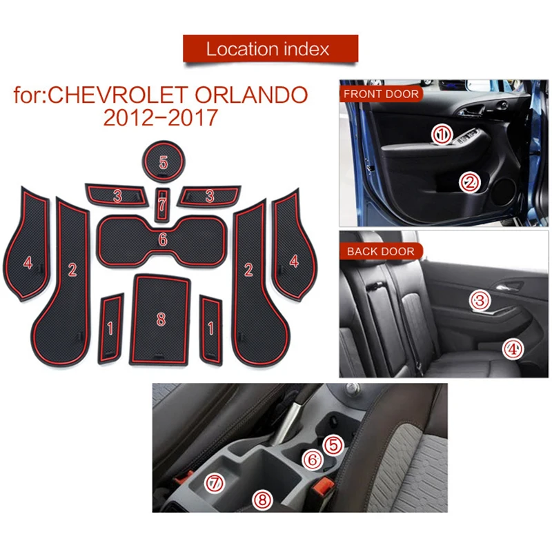 Anti-Slip Gate Slot Mat For Chevrolet Orlando J309 2012-2017 Non-Slip Door Groove Pad Rubber Coaster Auto Interior Accessories
