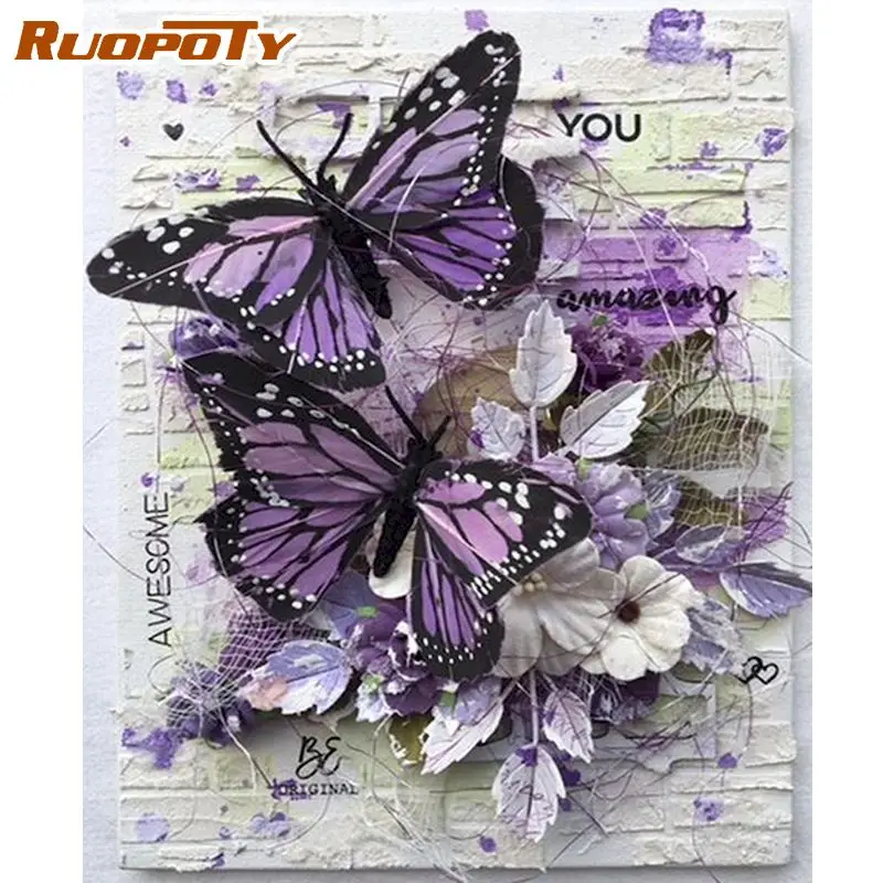 RUOPOTY Painting By Numbers For Adults Kits Butterfly Animals Picture By Numbers For Home Decors Diy Gift With Frame