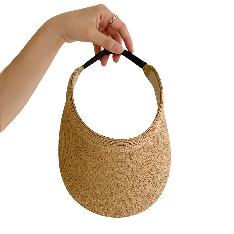 Sombrero de sol plegable de ala ancha para mujer – Nuevo sombrero de paja para la playa, ideal para primavera/verano, viajes al aire libre, protección UV, plegable y transpirable._voghion.com
