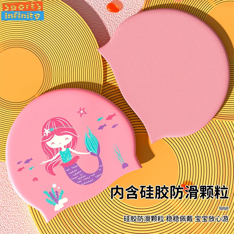 Cute Cartoon Children's Swimming Cap Mermaid Pattern Girls Silicone Swim Cap Dinosaur Crab Print Waterproof Swimming Hat for Boy 3
