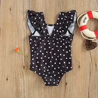 Breathable Little Girls Fashion Swimsuit Summer Children Fashionable Black/White Wave Point Sleeveless Swimwear For Vacation 6
