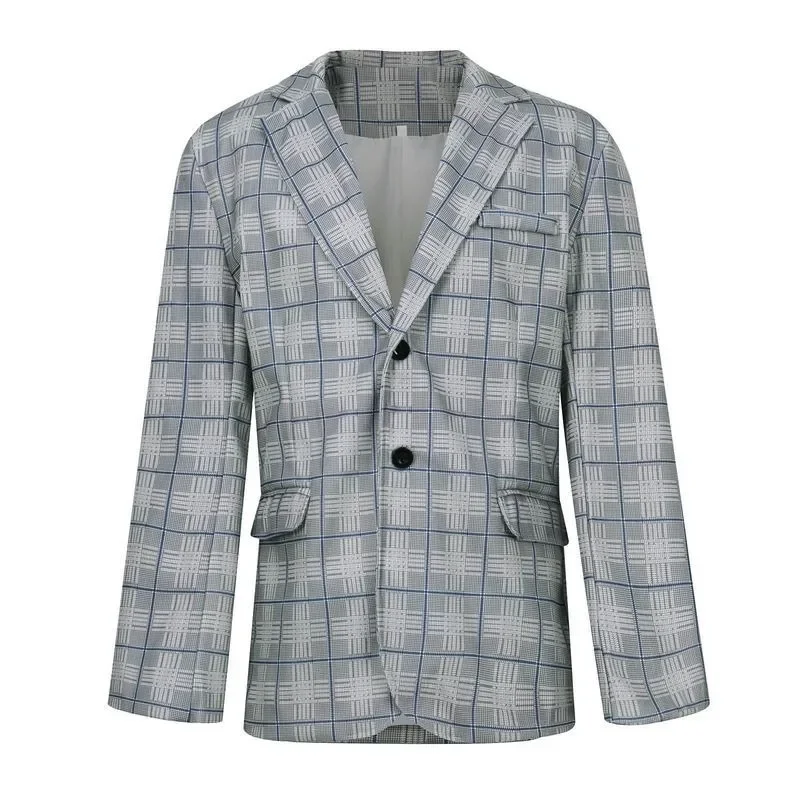 New Men's Slim Fit Plaid Suit Jacket Autumn Winter Blazers Men Vintage Single-Breasted Long Sleeve Turn-down Collar Blazers