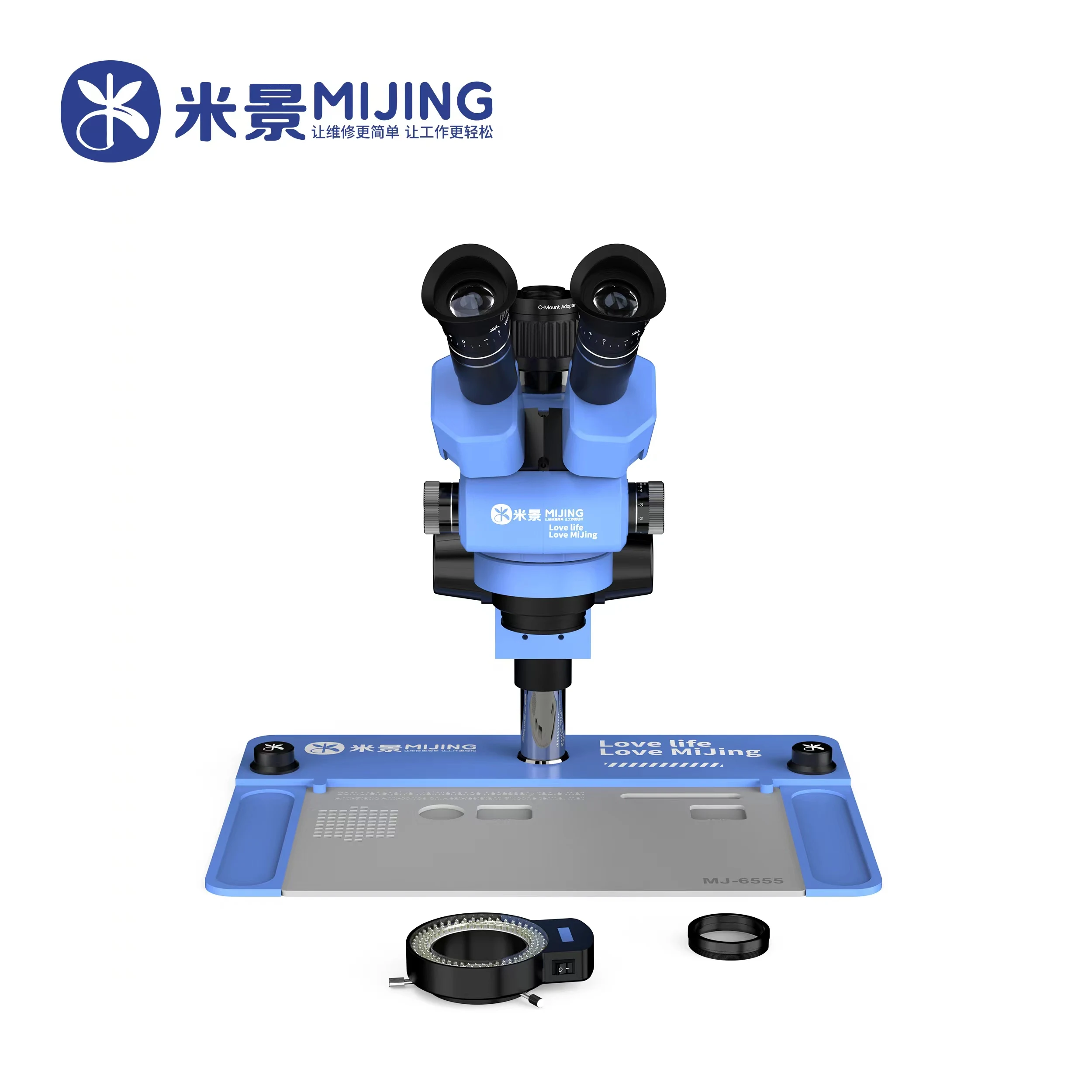 Mijing MJ-6555 삼안 현미경, 내열 패드 포함, 휴대폰 마더 보드 PCB 수리, HD 현미경 도구 세트