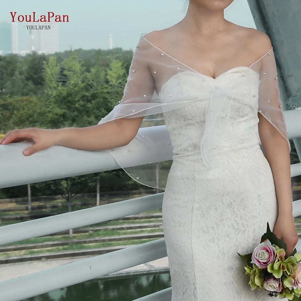 YouLaPan VG86 Pearl Tulle Bridal Wedding Shawl Swimming Pool Party Dress Women's Coat shawl for evening dresses