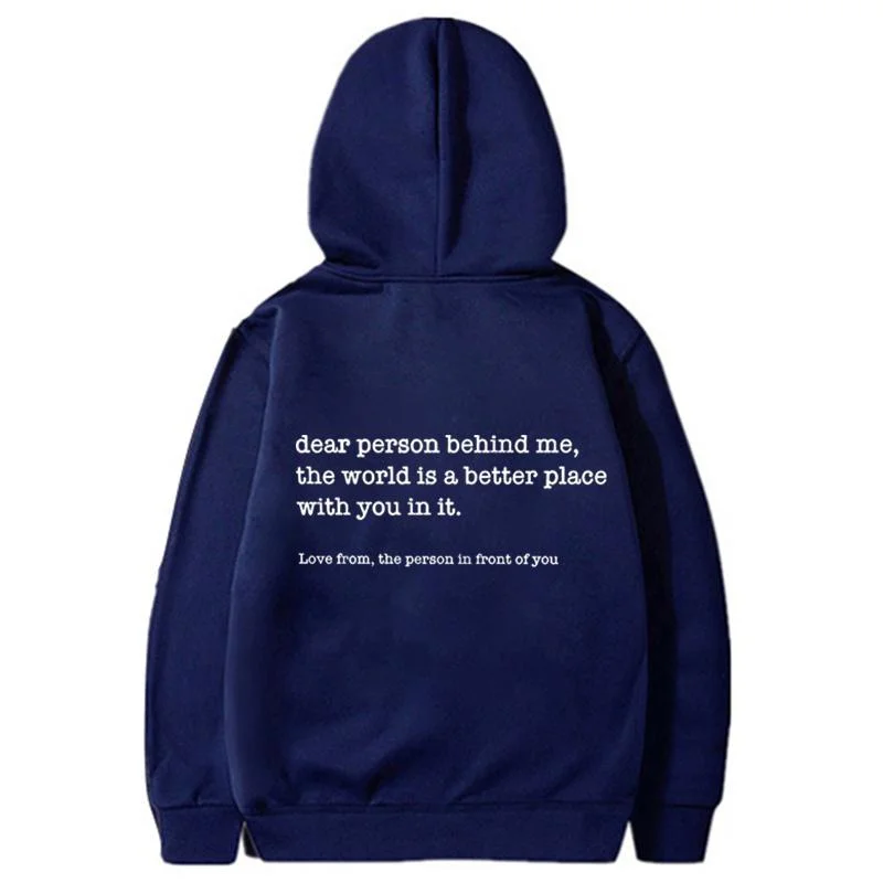 thumbnail image 1 of Sudadera con capucha Dear Person Behind Me para mujer, moda personalizada, mensaje Be Kind, sudadera informal de invierno para exteriores, sudaderas holgadas, 1 of 4
