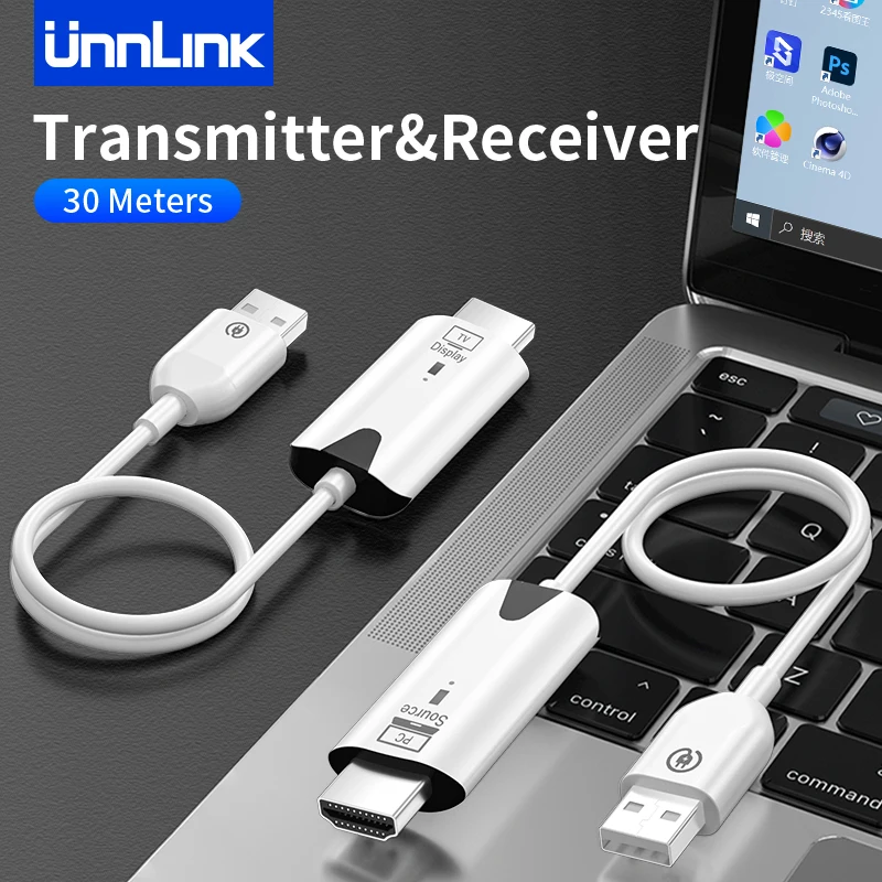 Unnlink 30M HDMI Wireless Transmitter Receiver Extender Camera Laptop PC to TV Mirror Adapter 1080P 60Hz