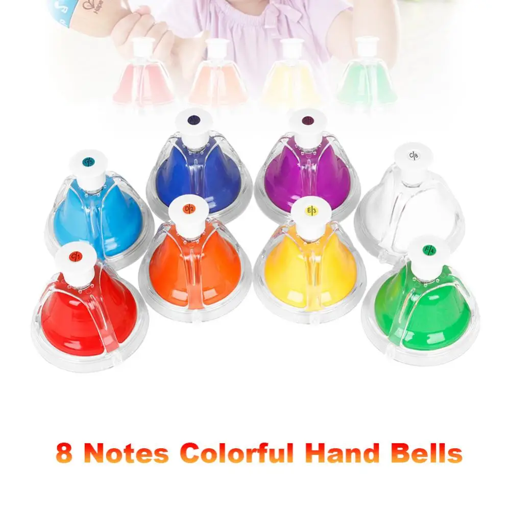 8 Note Colorful Hand Bell Set Educational Musical Instrument, Musical Teaching Desk Bells for Beginner