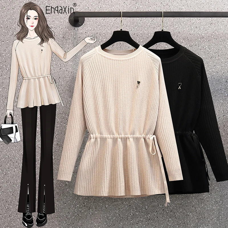 

EHQAXIN Winter Women's Sweater Fashion 2022 New Korean Loose Drawstring Medium Long Thick Knitted Heart Brooch Sweaters L-4XL