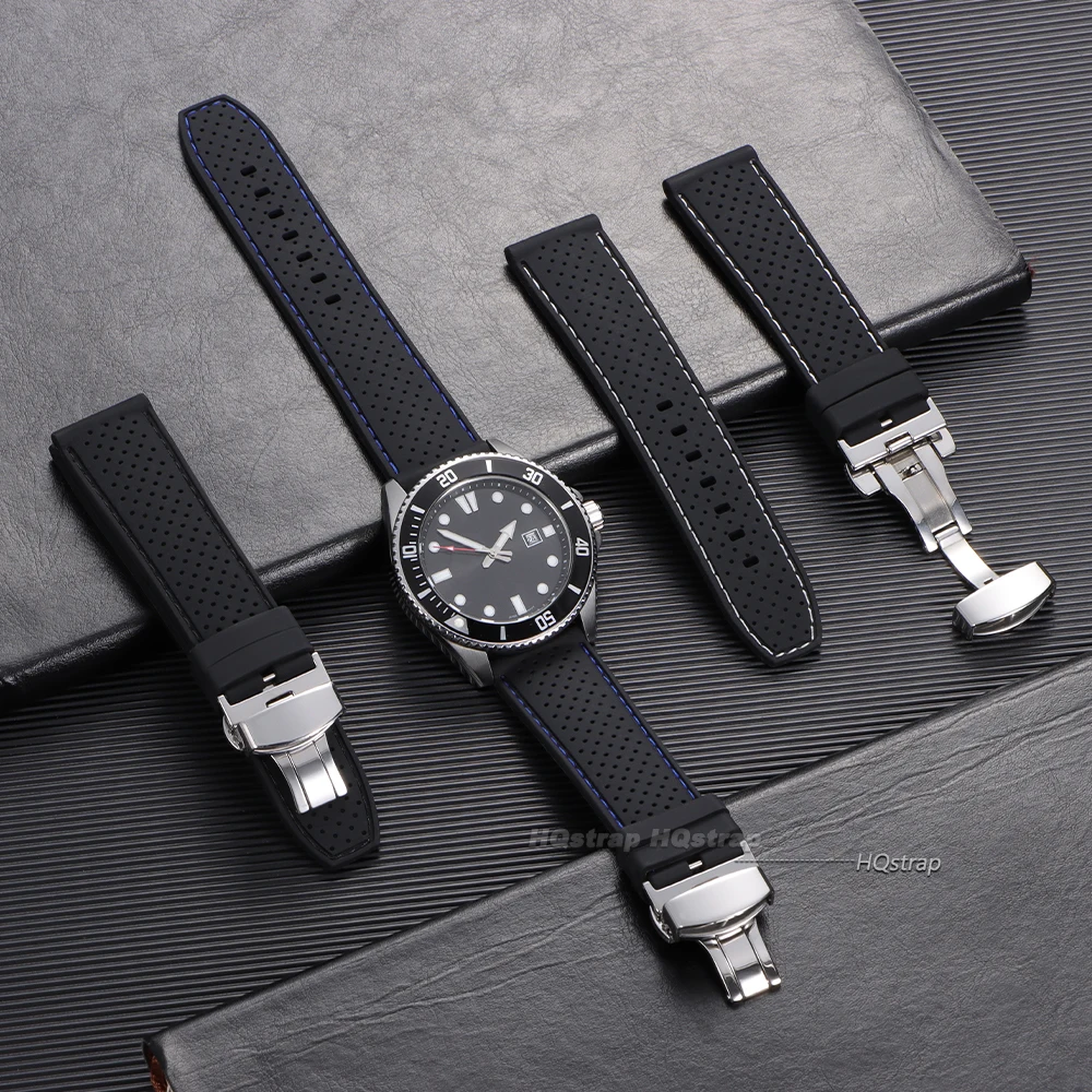Silicone Sport Watch Strap with Butterfly Buckle - Breathable Waterproof Wristband