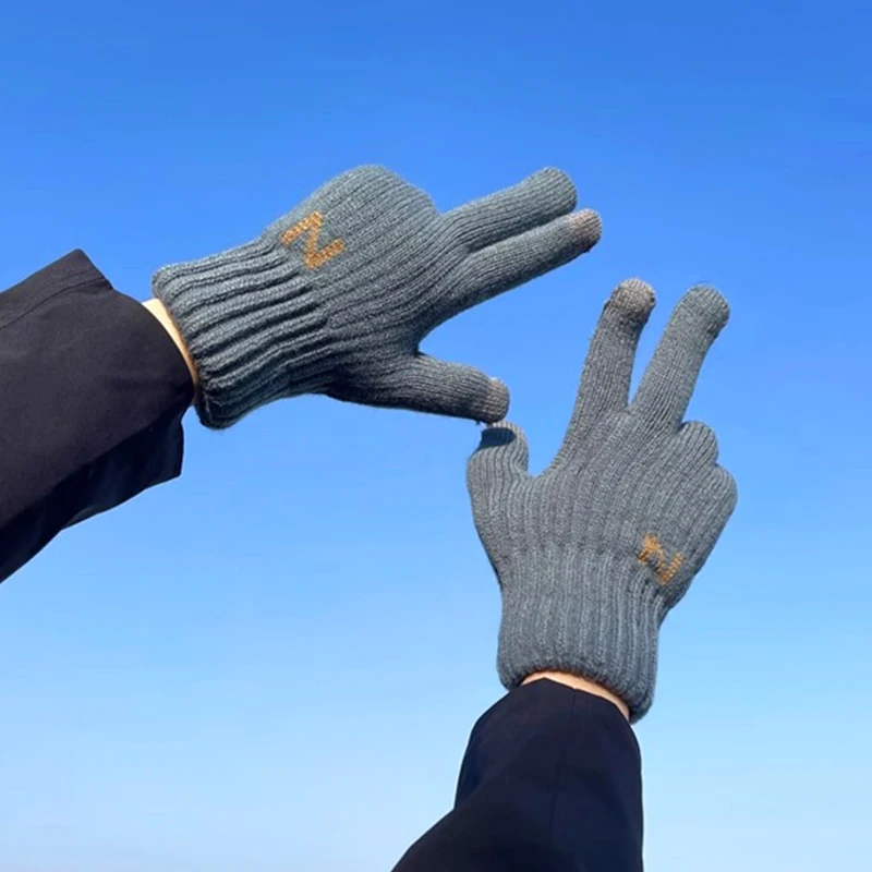 

Вязаные перчатки, повседневные перчатки для сенсорного экрана, осенне-зимние шерстяные перчатки для мужчин, однотонные флисовые перчатки, теплые варежки