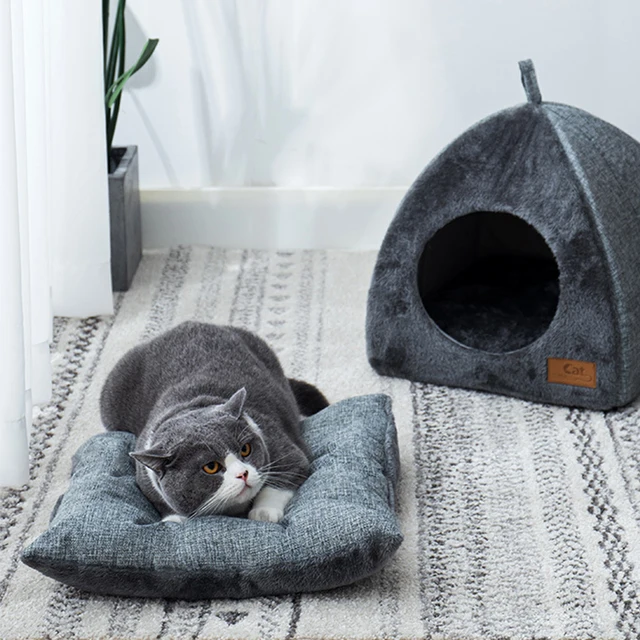 Foldable Dual-use Triangle Cat Nest Closed Cat House Pet Nest Warm and Thickened Deep Sleep Dog Nest Pet Supplies Closed Cat Bed 5