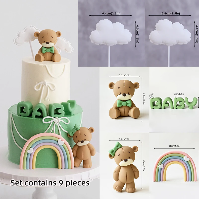 Baby Taarttopper Set - Beer, Regenboog, Wolk & Ster Decoraties
