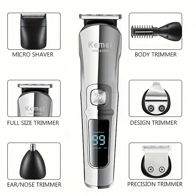 Description Picture 4 of itemKemei Professional Multifunction Beard Hair Trimmer Waterproof 6 In 1 Hair Clipper Electric Razor for Men Grooming Kit KM-8508