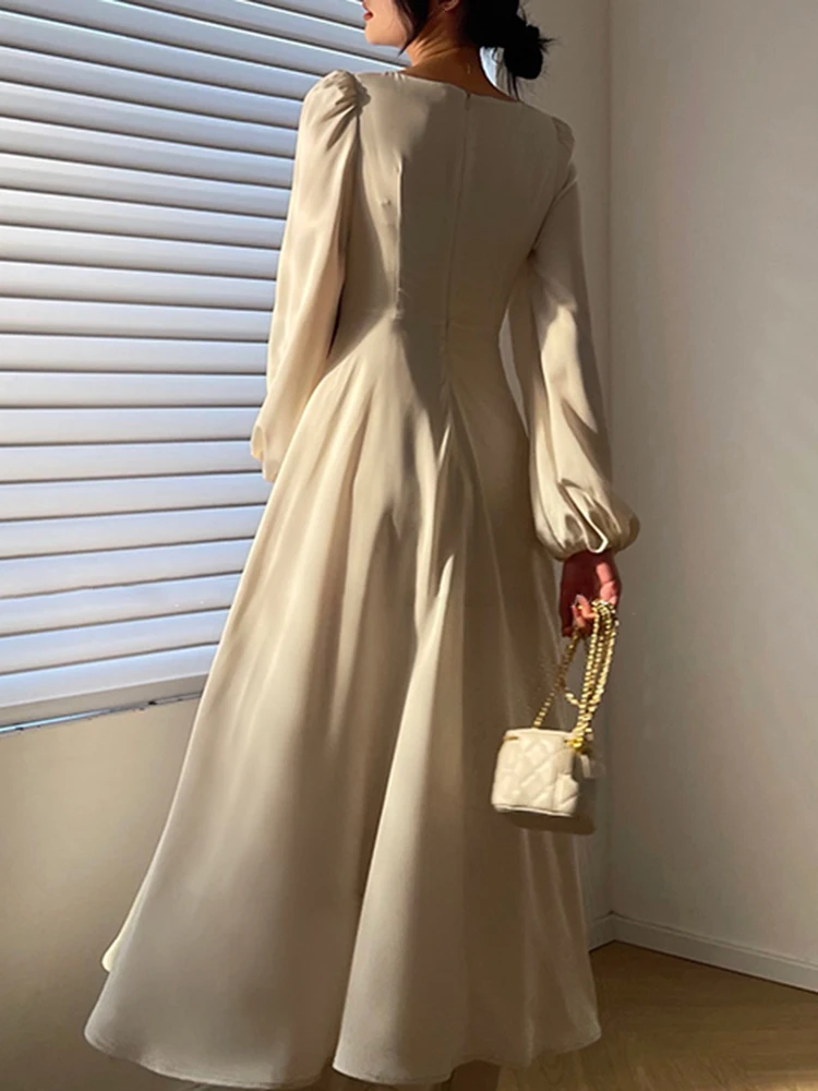 TWOTWINSTYLE Elegant Dress For Women V Neck Lantern Sleeve High Waist Solid  Ruched Minimalist Midi Dresses Female Clothing Style - AliExpress 200000345