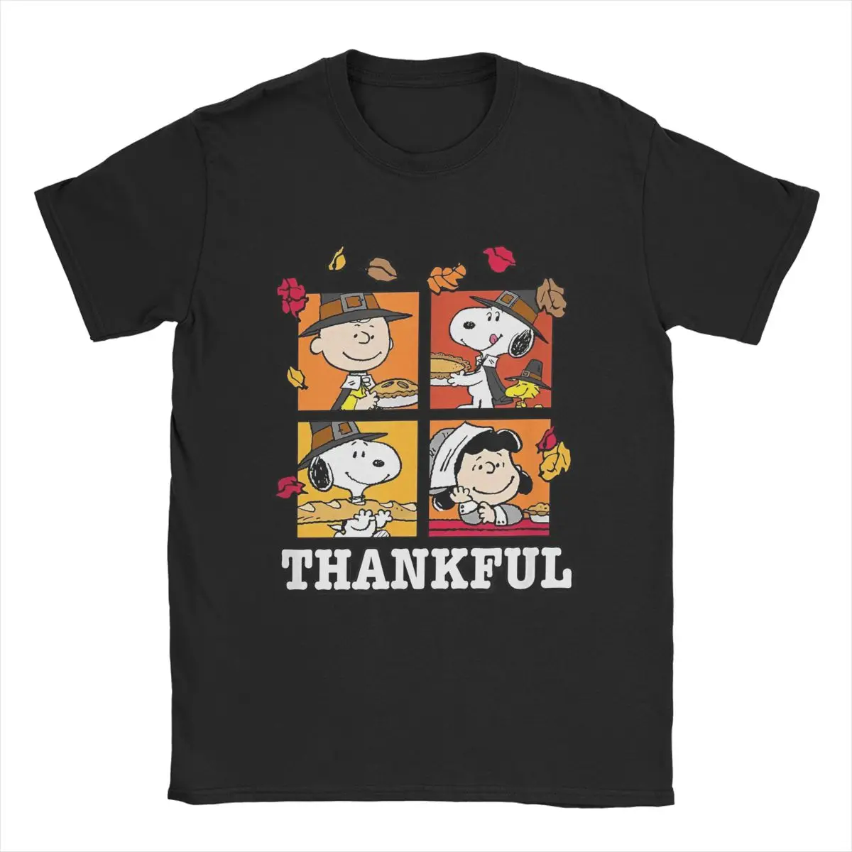thumbnail image 1 of Camiseta de Snoopy Charlie Brown Lucy Thankful Thanksgiving Day para hombre, 100 % algodón, cuello redondo, manga corta, ropa de talla grande, 1 of 5
