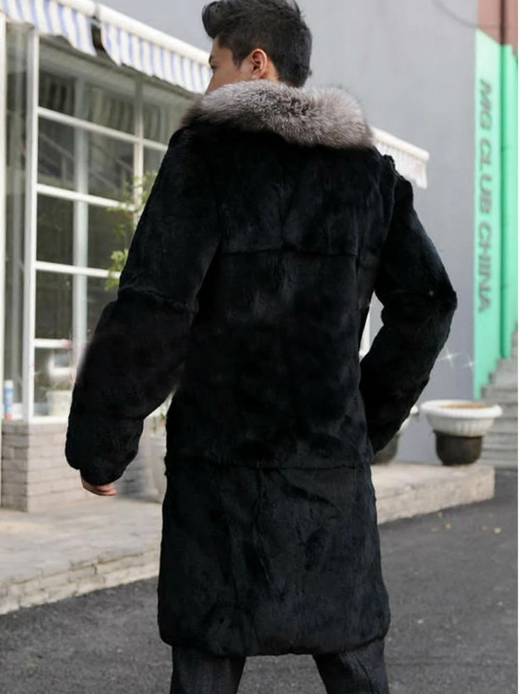 Winter Fur Collar Mid-length Faux Fur Coat Men Long Sleeve Thick Warm Business Windbreaker Jacket Plus Size Luxury Brand Coats
